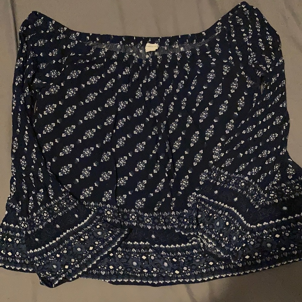 Blue flower print off shoulder long sleeve